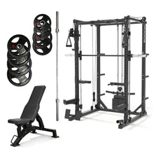 Load image into Gallery viewer, Oli Joy 5383 Commercial Smith Machine Bundle – Includes 100 kg Olympic Rubber Plates, Squat Rack, Cable Crossover
