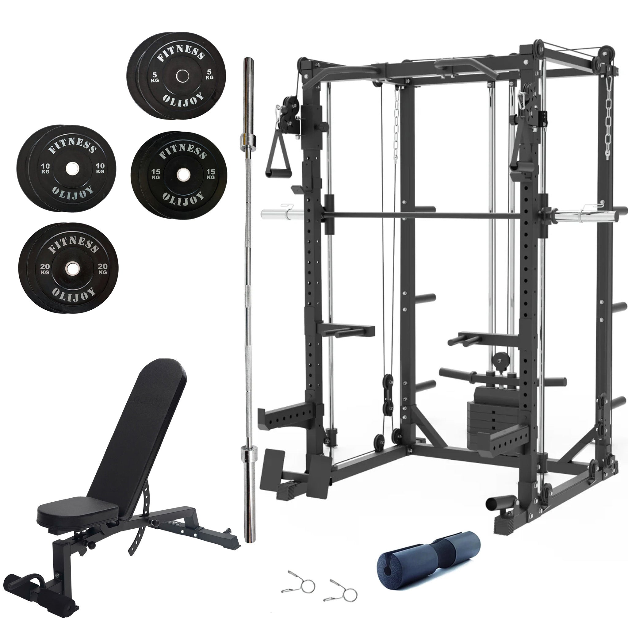 Ultimate Commercial Grade Power Rack with 3 Machines & Fitness Equipment Bundle