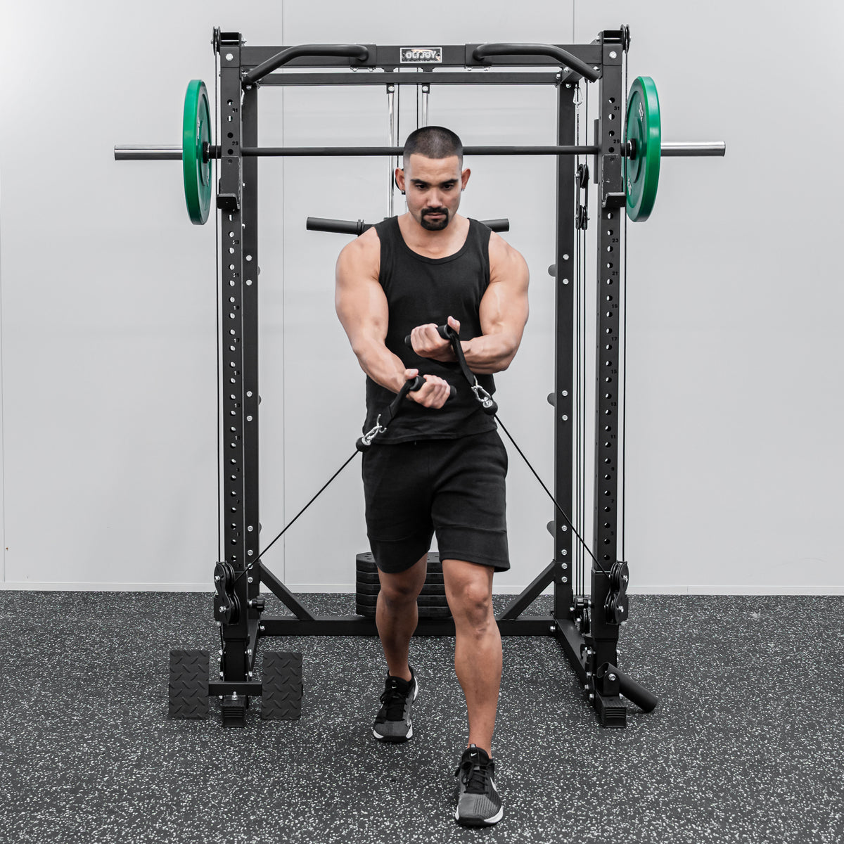 Oli Joy 5383 Home Strength Bundle – Smith Machine with 100 kg Olympic Bumper Plates, Barbell & Adjustable Bench