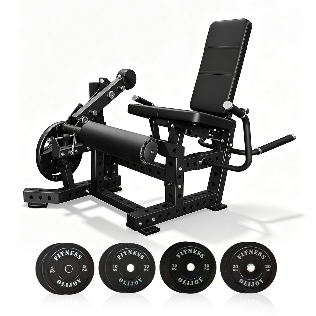 OLI JOY Plate Loaded Leg Curl & Extension Bundle with 100kg Bumper Plates