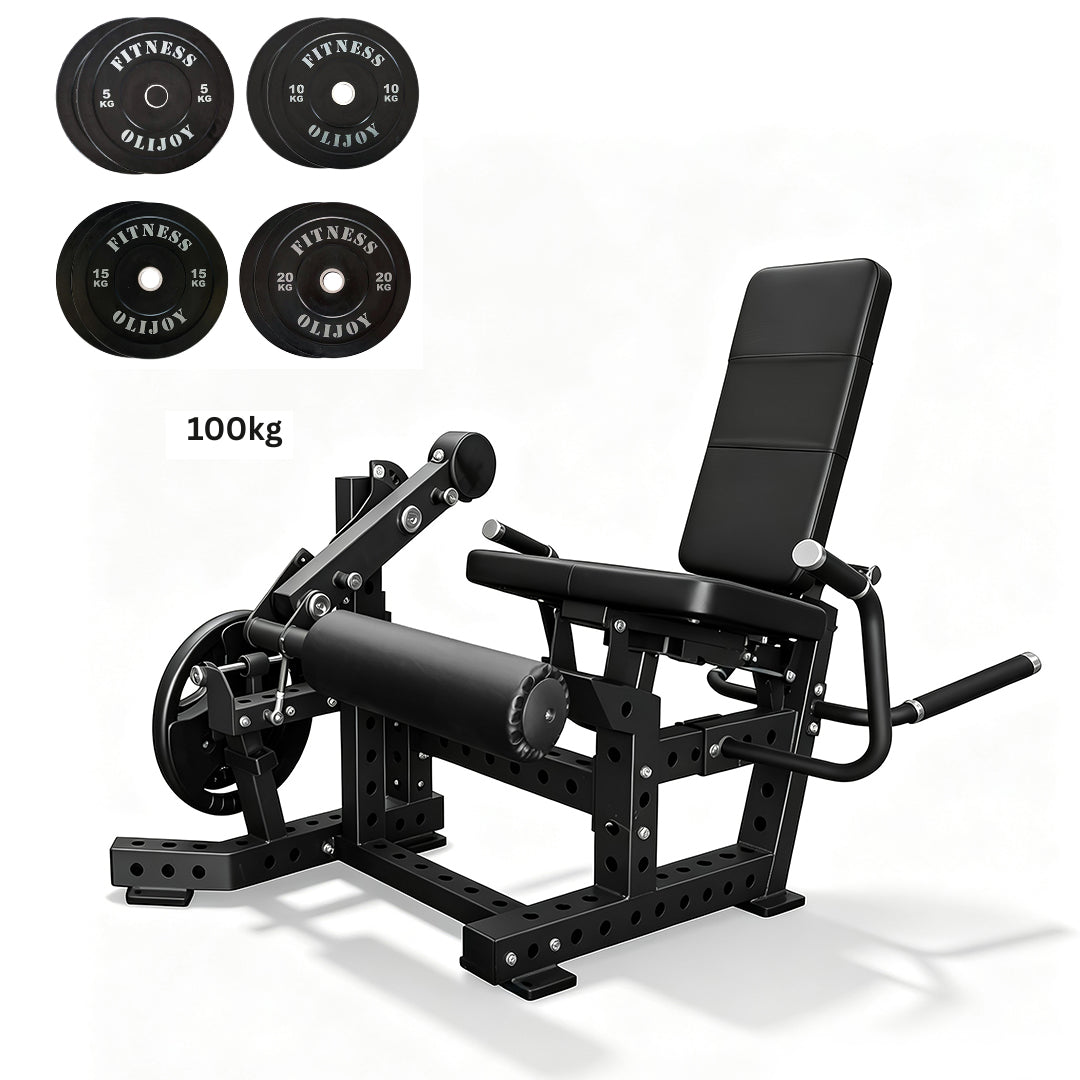 OLI JOY Plate Loaded Leg Curl & Extension Bundle with 100kg Bumper Plates