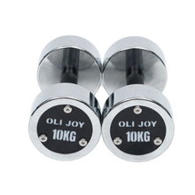 Load image into Gallery viewer, 2.5kg to 10kg Chrome Round Dumbbell &amp; Storage Rack Bundle (3 pairs - 35kg) - Oli Joy Sports 
