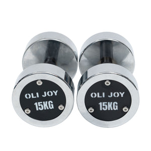 5kg to 15kg Chrome Round Dumbbell & Storage Rack Bundle (3 pairs - 60kg) - Oli Joy Sports 