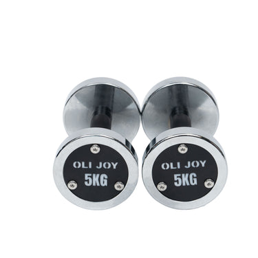 5kg to 15kg Chrome Round Dumbbell & Storage Rack Bundle (3 pairs - 60kg) - Oli Joy Sports 