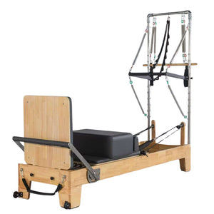 Pilates Reformer with Half Trapeze Oak Wood Frame