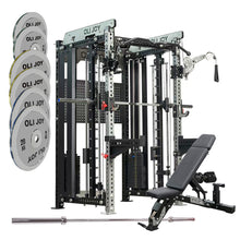 Load image into Gallery viewer, All-in-One Smith Machine with Cable Crossover – Pin-Loaded Strength Trainer, 90KG Chrome Olympic Plates, Barbell &amp; Adjustable Bench for Home &amp; Commercial Gyms
