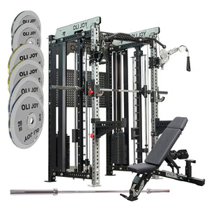 All-in-One Smith Machine with Cable Crossover – Pin-Loaded Strength Trainer, 90KG Chrome Olympic Plates, Barbell & Adjustable Bench for Home & Commercial Gyms