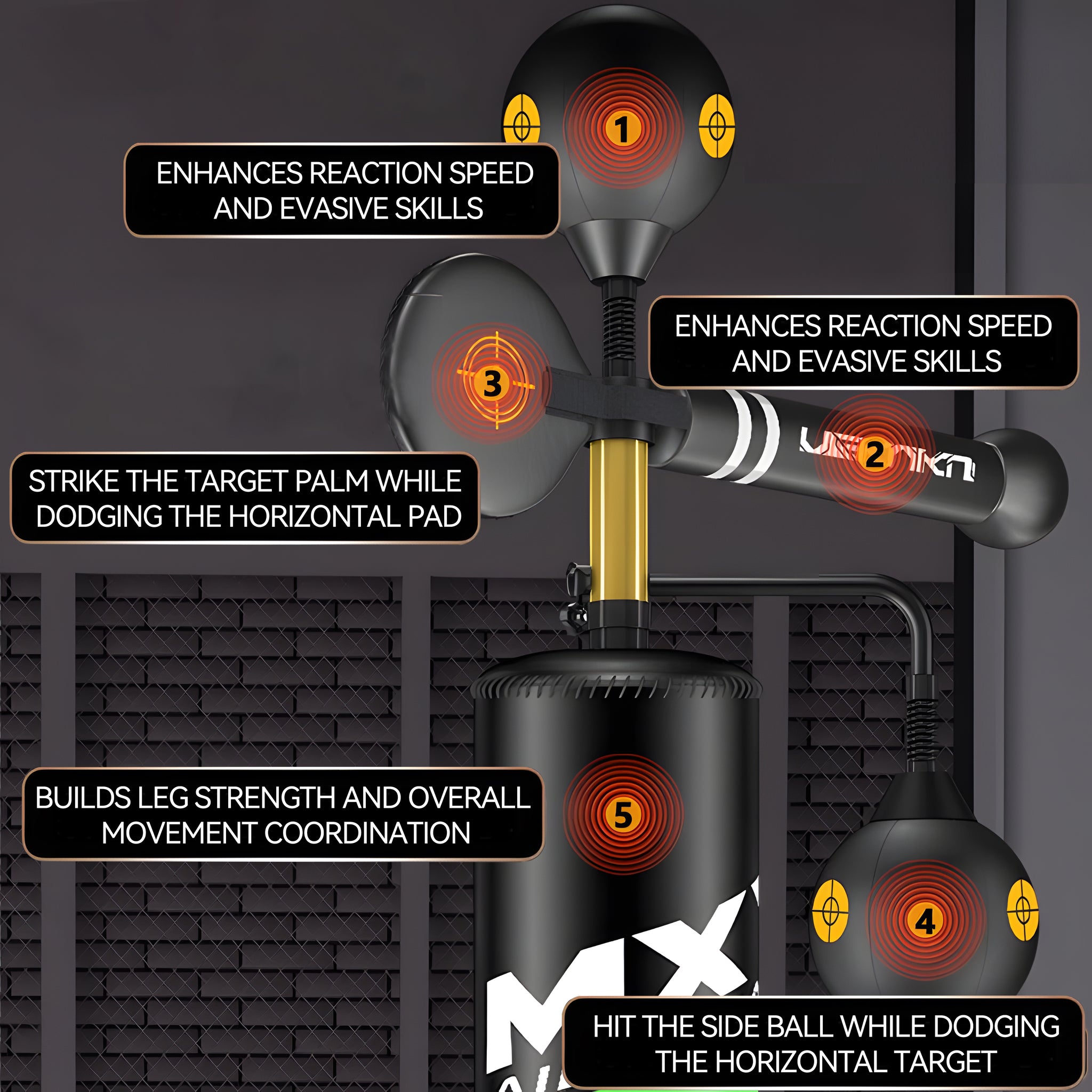 Boxing Speed Trainer 360° Punching Spinning Bar+ Boxing Glove Bundle
