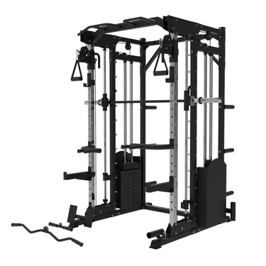 Oli Joy 10-in-1 Smith Machine Power Rack with Smith Machine,300LB Stack, 100KG Bumper Plates & Bench Bundle