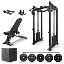 Load image into Gallery viewer, Oli Joy 5580 Elite Functional Trainer Bundle – Cable Crossover Power Rack with 150 kg Plates &amp; Gym Mat
