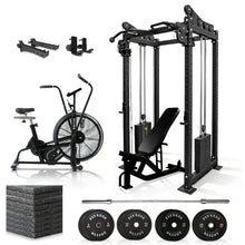 Load image into Gallery viewer, Oli Joy 5580 Functional Trainer Power Rack with 100 kg Plates, Barbell, Bench &amp; Air Bike
