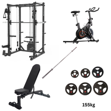 Load image into Gallery viewer, Oli Joy 5383 Ultimate Training Bundle – Smith Machine with 155 kg Plates, Bench &amp; Magnetic Exercise Bike
