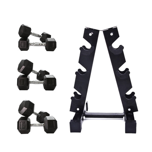 5kg to 15kg Hex Dumbbell & Storage Rack Bundle (3 pairs - 60kg) - Oli Joy Sports 