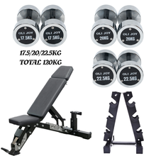 Load image into Gallery viewer, Chrome Round Dumbbell Set (17.5kg / 20kg / 22.5kg)&amp; Dumbbell Rack + Commercial 3-Point Adjustable Bench
