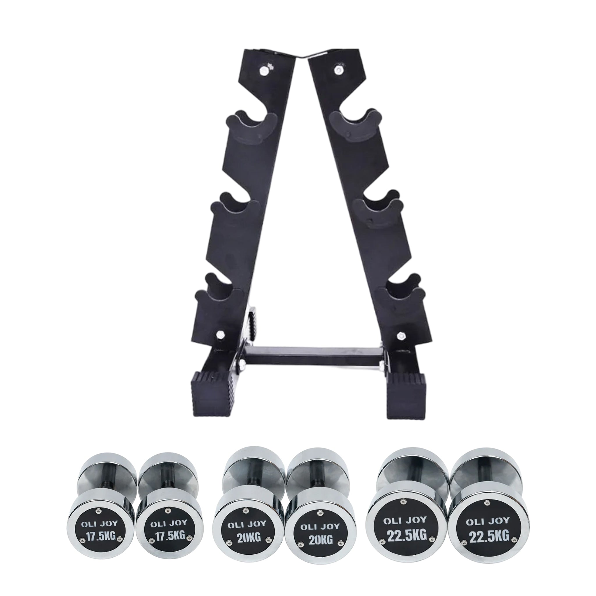 Chrome Round Dumbbell Set (17.5kg / 20kg / 22.5kg) + 3-Pairs Dumbbell Rack