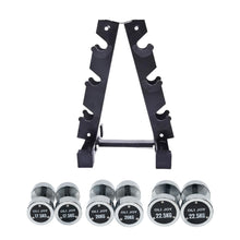 Load image into Gallery viewer, Chrome Round Dumbbell Set (17.5kg / 20kg / 22.5kg) + 3-Pairs Dumbbell Rack
