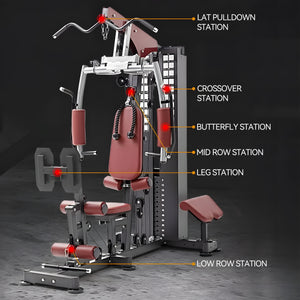 Lat Pulldown, Shoulder & Chest & Leg Press with High-Low Rowing Multi-Functional-Station – Pin Loaded