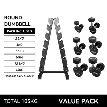 OLI JOY 16 Pairs Round Dumbbells Bundle(2.5KG-40KG) 680kg with 2 Dumbbell Rack