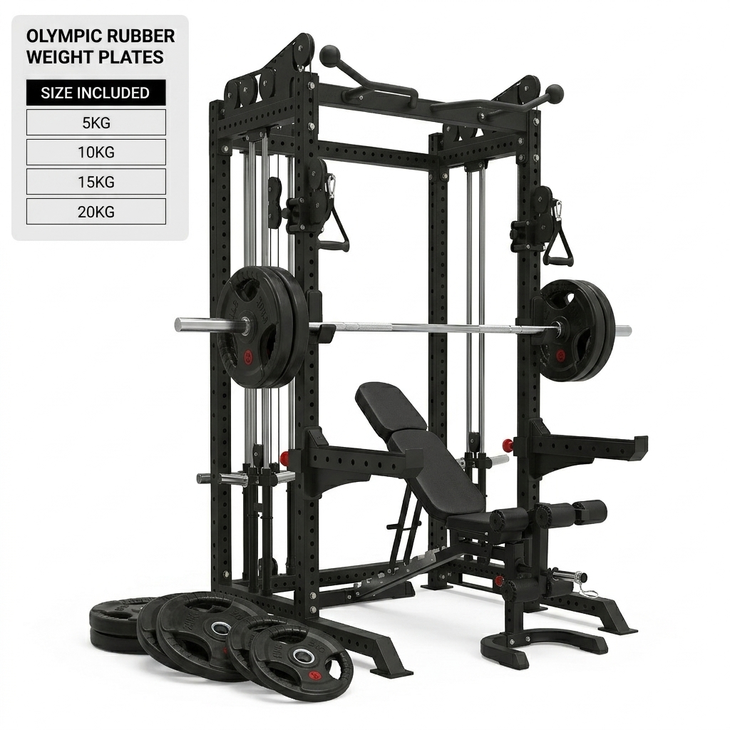 Ultimate 3.0mm Cable Crossover+Adjustable Bench  Leg Curl Attachment plate load & Free Weight Training System（100kg rubber plates weights））
