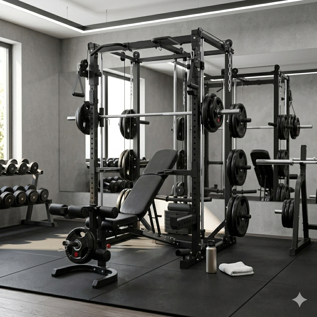 Impact Home gym fitness Multi Trainer（5383） + Adjustable Bench + Olympic Weight Plates(100kg) + Olympic Barbell