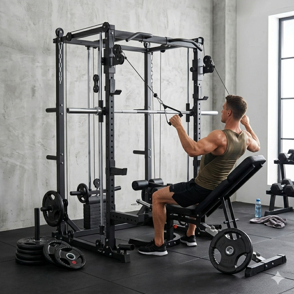 Impact Home gym fitness Multi Trainer（5383） + Adjustable Bench + Olympic Weight Plates(100kg) + Olympic Barbell