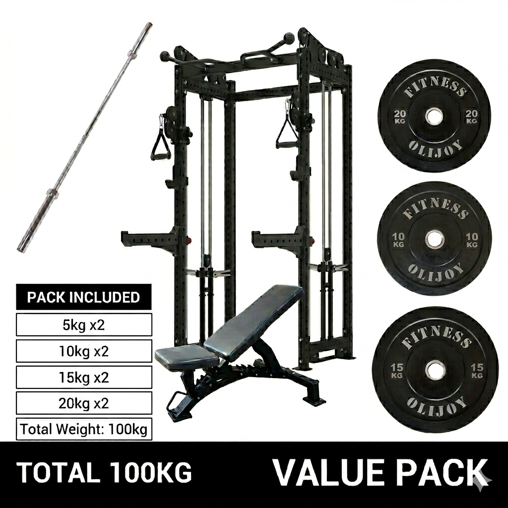 Preorder Ultimate 3.0mm Cable Crossover plate load & Free Weight Training System（100kg black bumper plates weights）