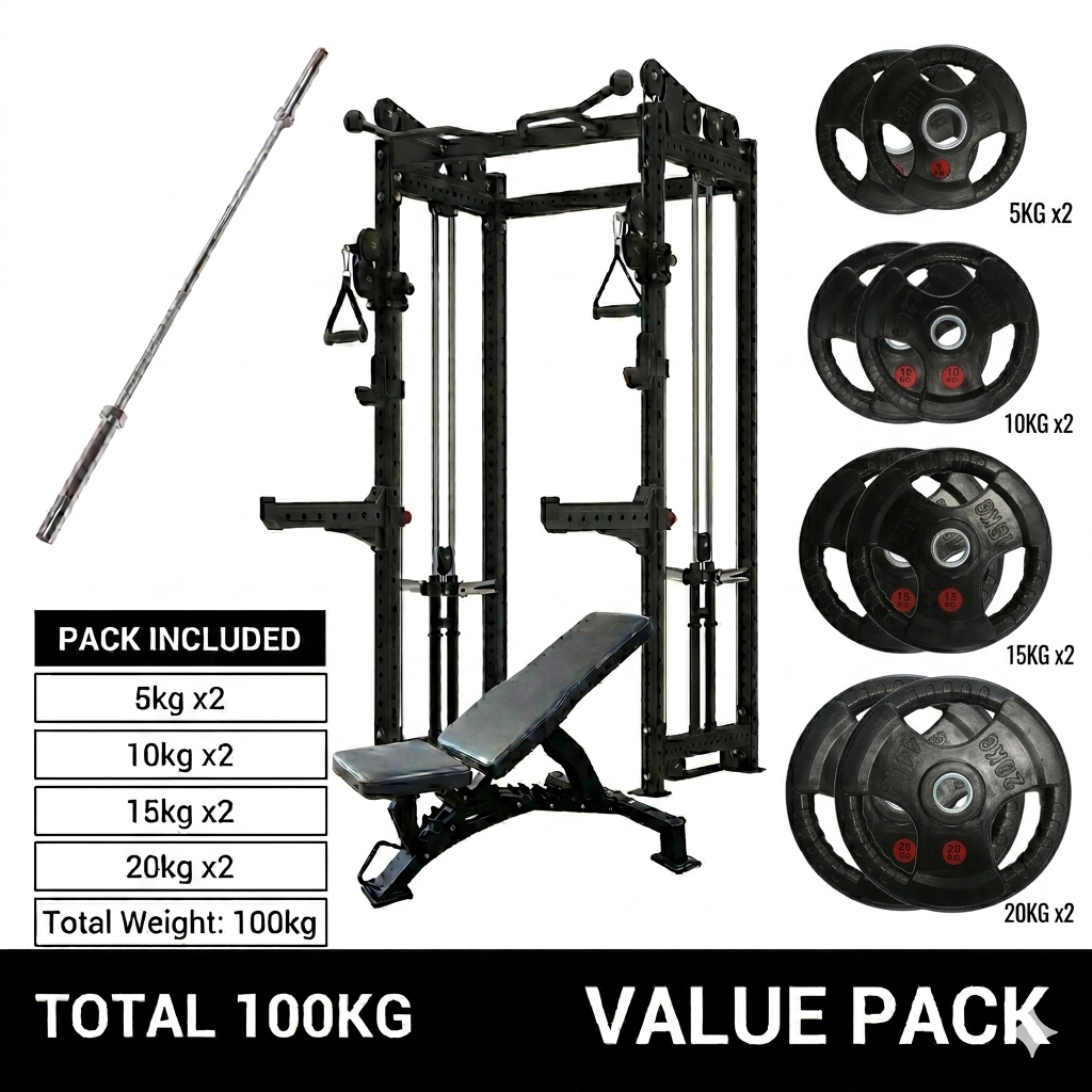Ultimate 3.0mm Cable Crossover plate load & Free Weight Training System（100kg rubber plates weights 5kg 20kg plates preorder)）