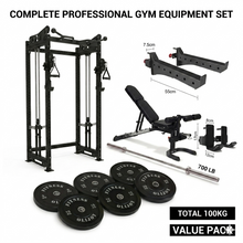 Load image into Gallery viewer, Ultimate 3.0mm Cable Crossover+Adjustable Bench  Leg Curl Attachment plate load &amp; Free Weight Training System（100kg black bumpper plates weights））
