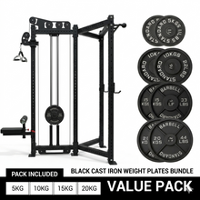 Load image into Gallery viewer, 3.0mm  Power Rack Bundle with Single Cable Station, Lat Pulldown Seat &amp; 105kg Cast Iron Plates for Strength Training
