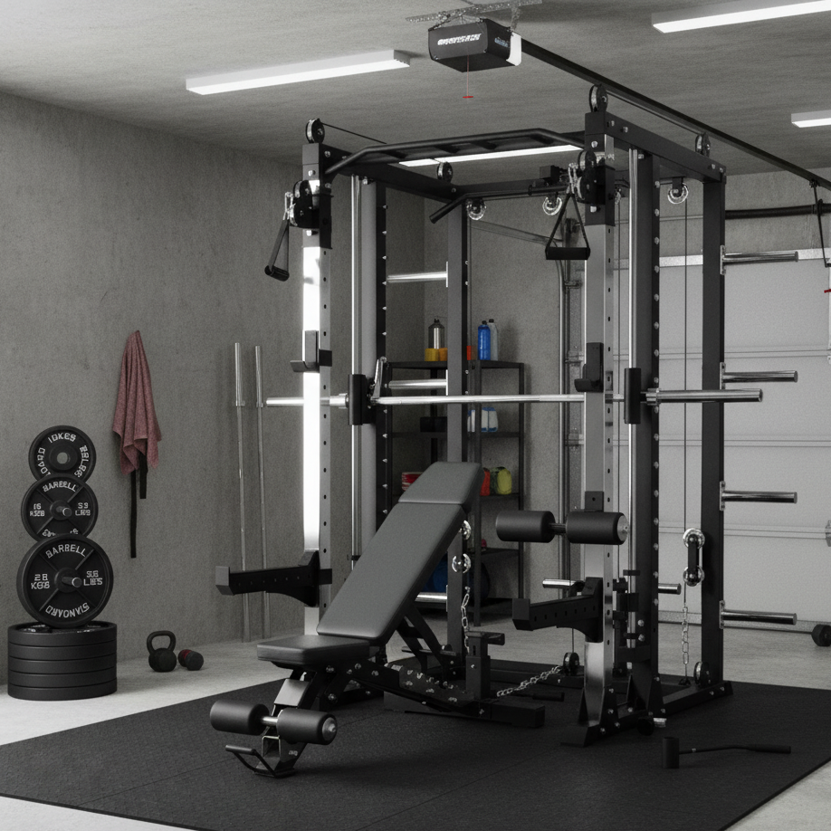 Oli Joy 5492 Pro Functional Bundle – Cable Crossover Trainer with 100 kg Plates, Barbell & Adjustable Bench