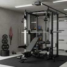 Load image into Gallery viewer, Oli Joy 5492 Pro Functional Bundle – Cable Crossover Trainer with 100 kg Plates, Barbell &amp; Adjustable Bench
