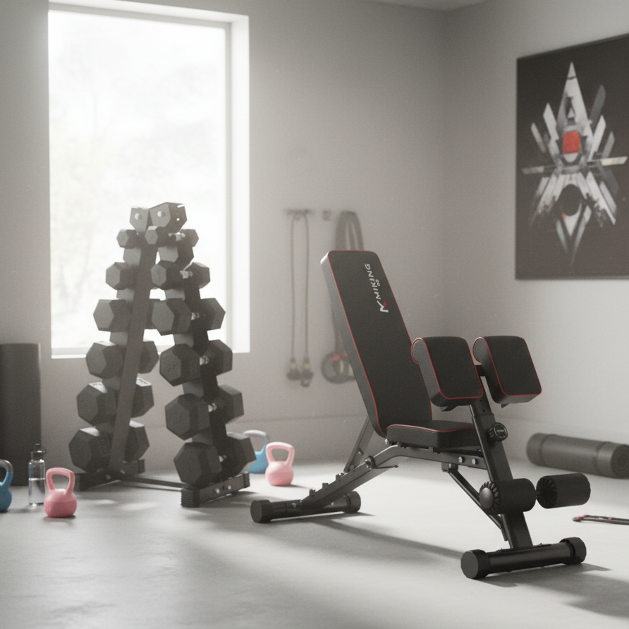 2.5kg to 15kg (6 pairs - 105kg) Hex Dumbbell & Storage Rack & Adjustable Bench Bundle