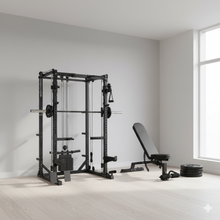 Load image into Gallery viewer, Oli Joy 5383 Home Strength Bundle – Smith Machine with 100 kg Olympic Plates, Barbell &amp; Adjustable Bench
