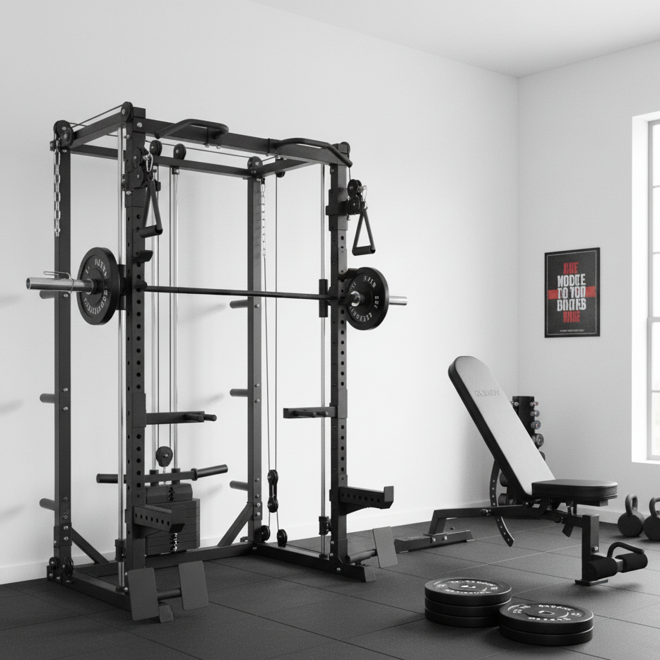 Oli Joy 5383 Elite Strength Bundle – Smith Machine with 150 kg Olympic Plates, Barbell & Bench