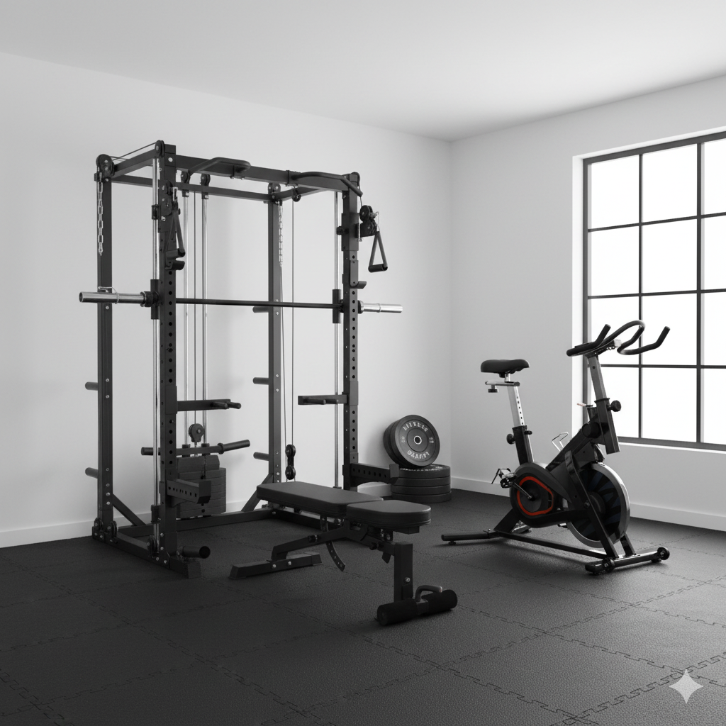 Oli Joy 5383 Total Home Gym Bundle – Smith Machine with 100 kg Plates, Adjustable Bench & Magnetic Bike
