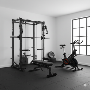 Oli Joy 5383 Total Home Gym Bundle – Smith Machine with 100 kg Olympic Plates, Barbell, Adjustable Bench &amp; Magnetic Resistance Exercise Bike