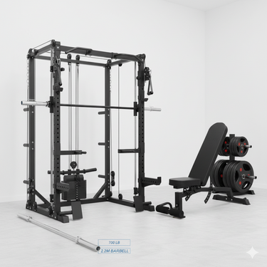 Oli Joy 5383 Pro Strength Bundle – Smith Machine with 155 kg Olympic Plates, Barbell & Adjustable Bench