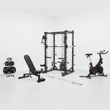 Oli Joy 5383 Ultimate Training Bundle – Smith Machine with 155 kg Plates, Bench & Magnetic Exercise Bike