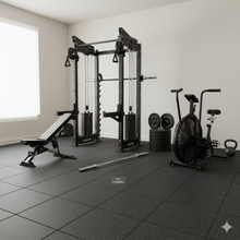 Load image into Gallery viewer, Oli Joy 5492 Functional Trainer Power Rack with 100 kg Plates, Barbell, Bench &amp; Air Bike
