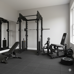 Oli Joy 5492 Elite Commercial Functional Trainer Bundle – Cable Crossover Power Rack with 150 kg Olympic Plates, Barbell, Adjustable Bench, Smith System & 15 mm Gym Mat