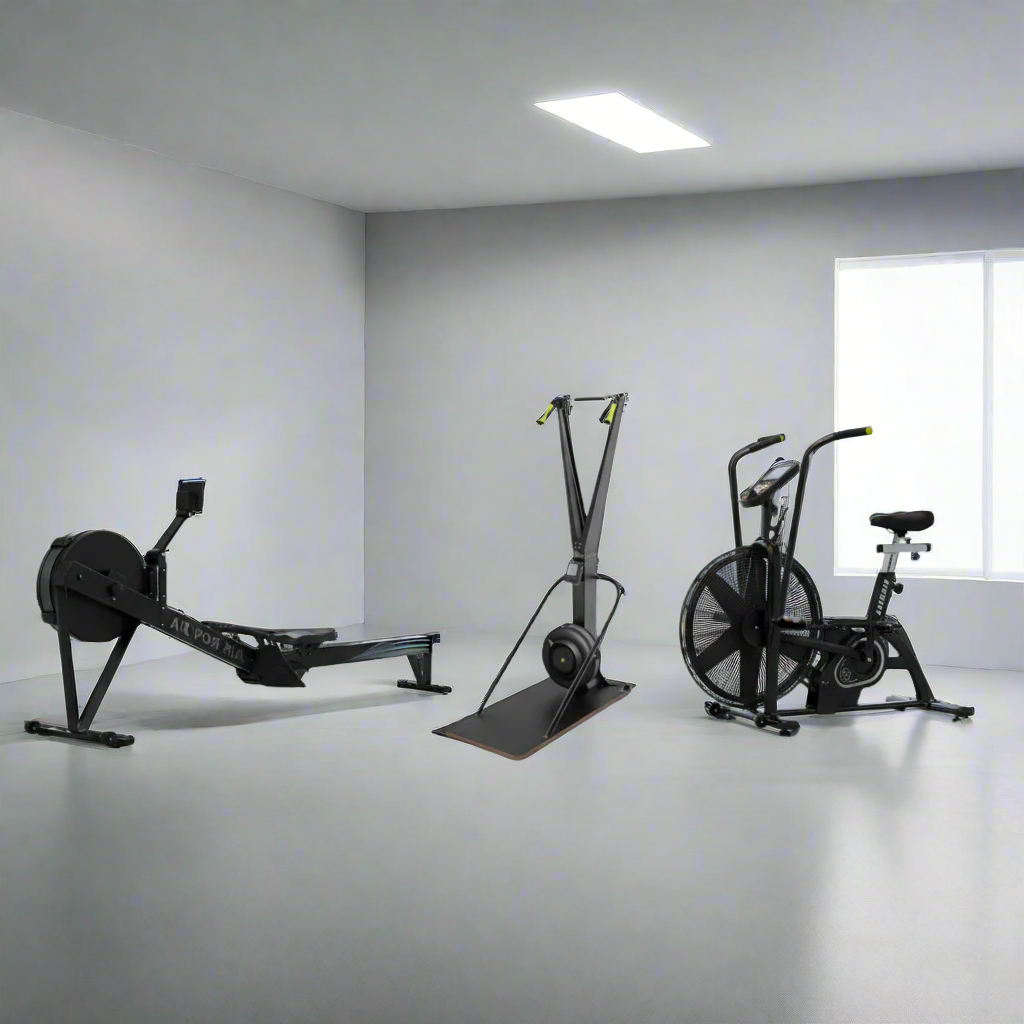 Air Resistance Rowing Machine, Ski Trainer & Heavy-Duty Air Bike – Complete Cardio Home & Commercial Gym Bundle
