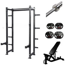 Load image into Gallery viewer, Half Cage Power Rack with Bench &amp; 100KG Barbell Set Bundle
