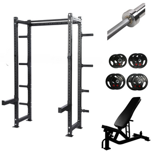 Half Cage Power Rack with Bench & 100KG Barbell Set Bundle