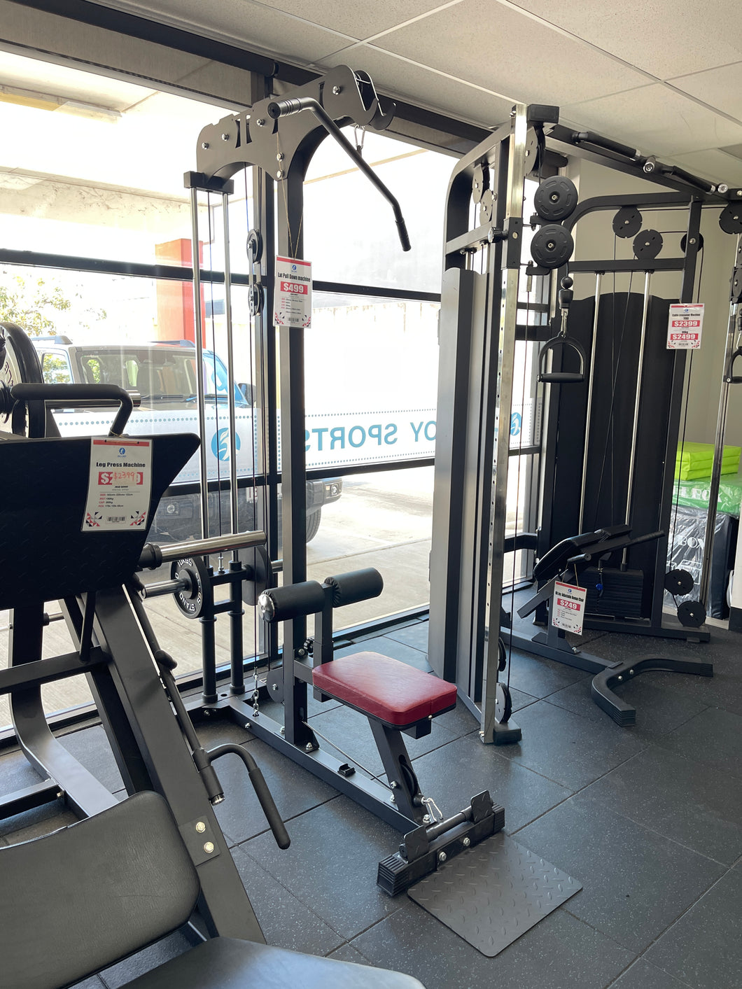 Lat Pull Down Low Row Machine Bundle - 100kg Black Bumper Plates - Oli Joy Sports 