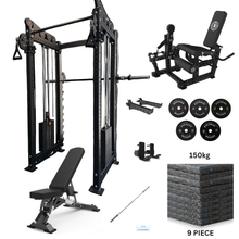 Load image into Gallery viewer, Oli Joy 5492 Elite Pro Strength Bundle – Cable Crossover Power Rack with 150 kg Plates, Smith System &amp; Leg Curl Machine
