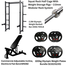Load image into Gallery viewer, Half Cage Power Rack with Bench &amp; 100KG Barbell Set Bundle

