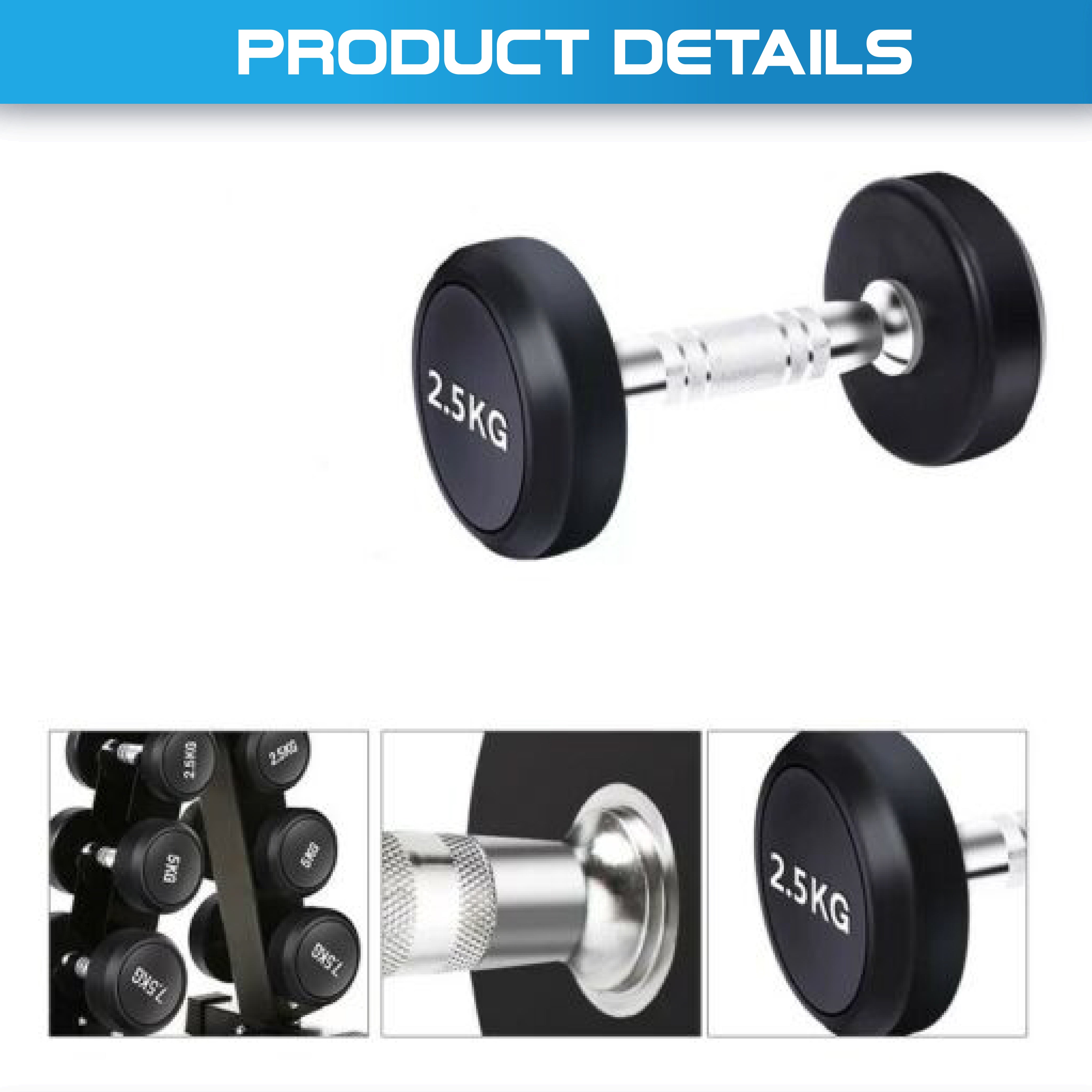 5kg to 15kg (3 pairs - 60kg) round Dumbbell & Storage Rack & Adjustable Bench Bundle