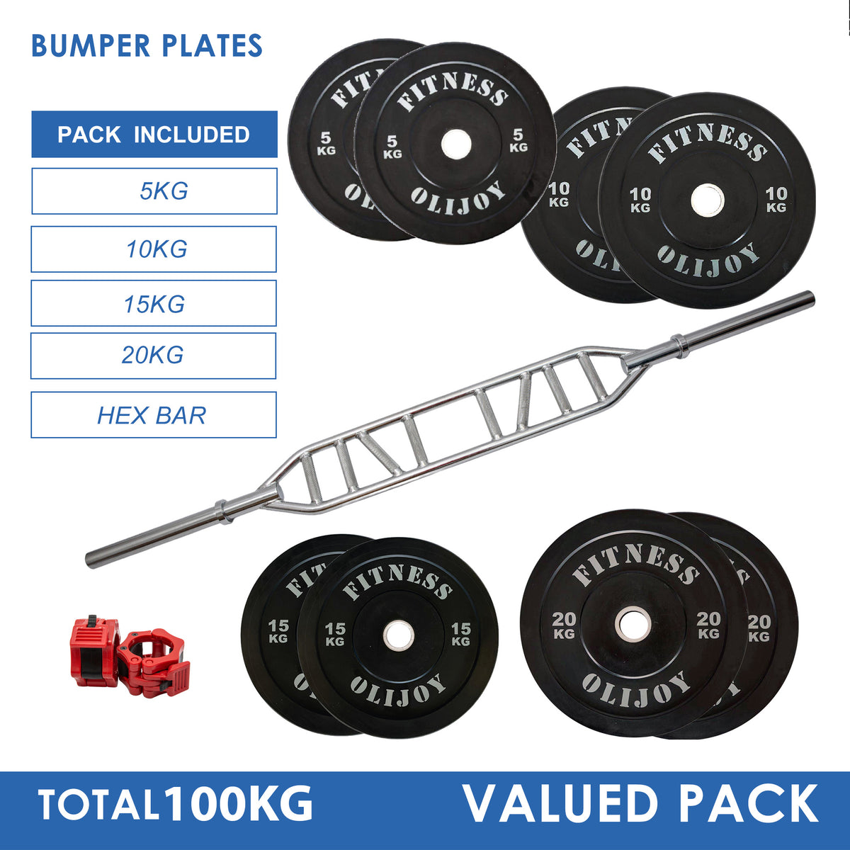 OLI JOY 100KG Black Bumper Plate & Swiss Bar Bundle