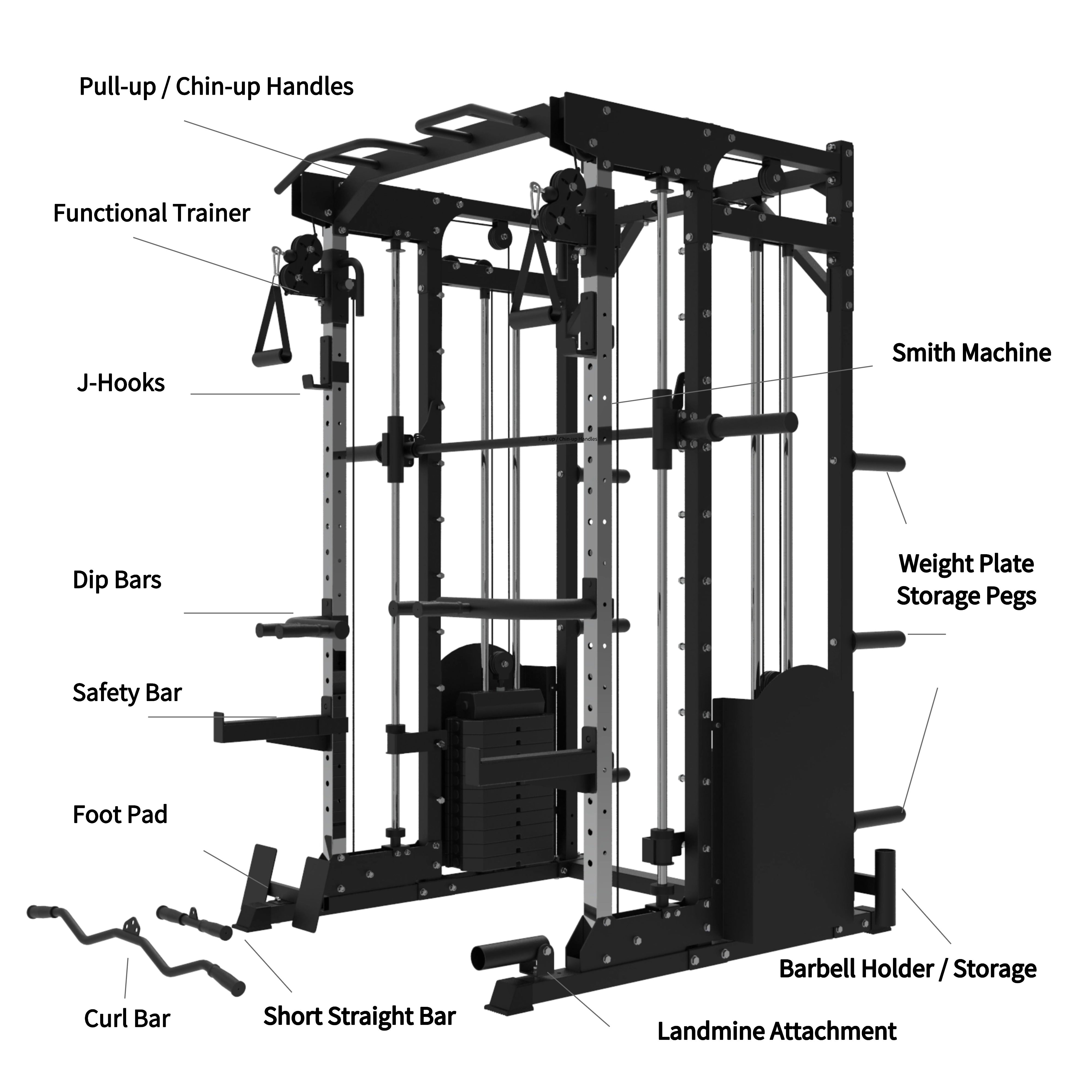 10-in-1 Professional Power Rack: Smith Machine, Dual Adjustable Pulley & Pull-Up Station