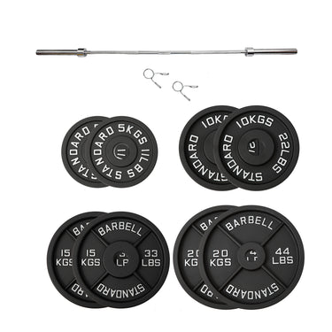 100kg Black Cast Iron Plates & Barbell Bundle (2.2m bar) - Oli Joy Sports 
